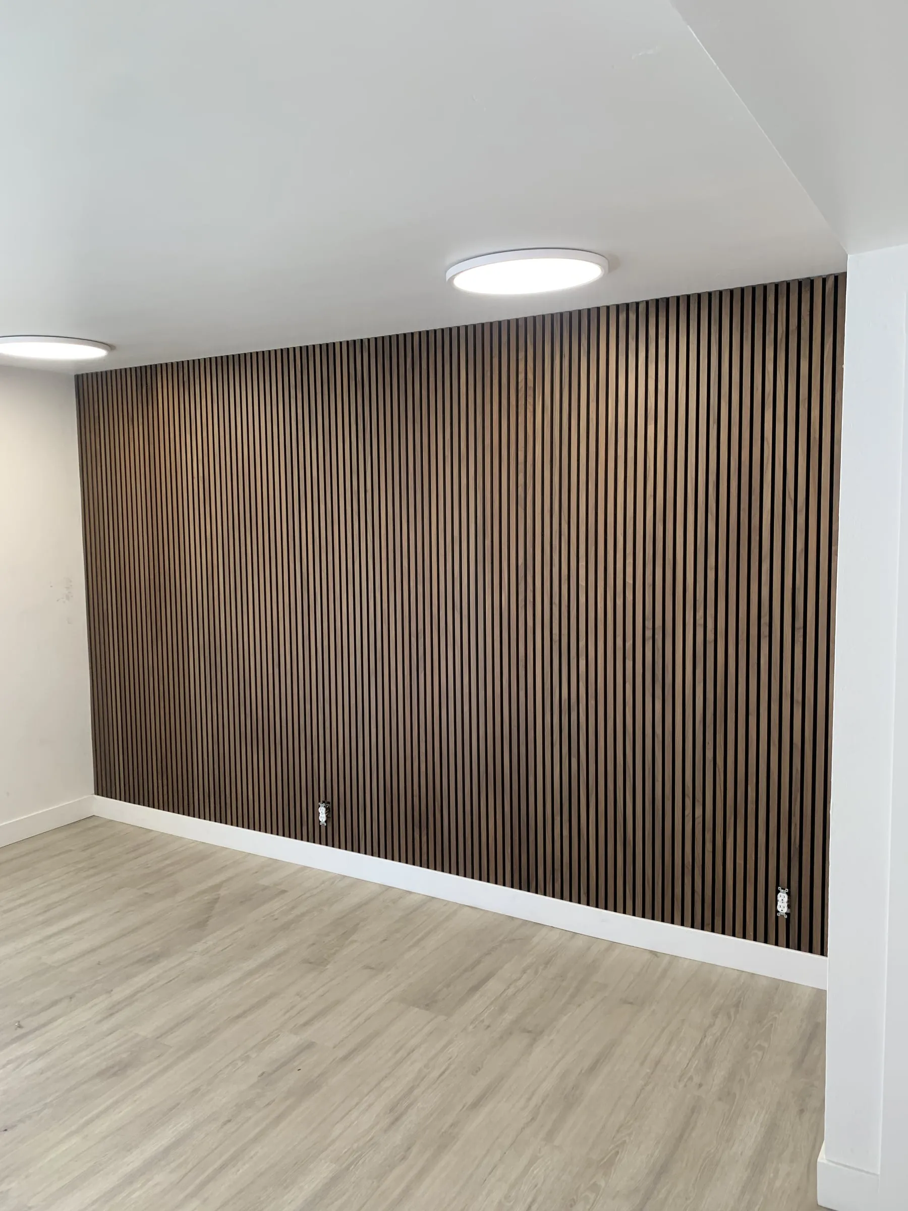 Wood feature work: Wood slat accent wall